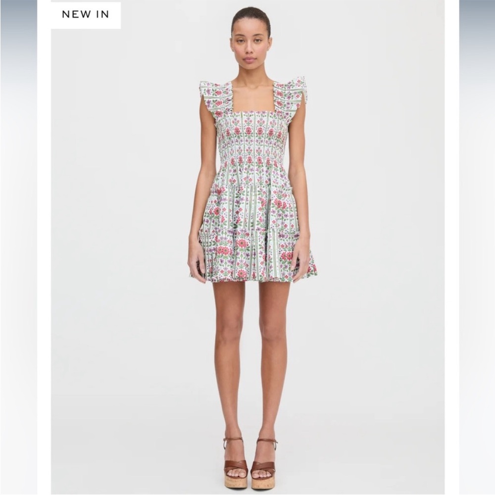 Hill House Floral Ruffle Dress - Pink and White